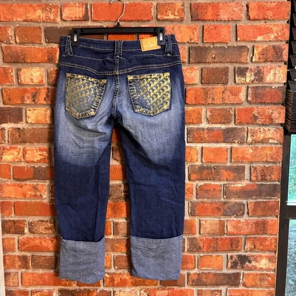 Baby Phat womens y2k cuffed mid rise cropped jeans blue 29 X 24.5 - Picture 4 of 5